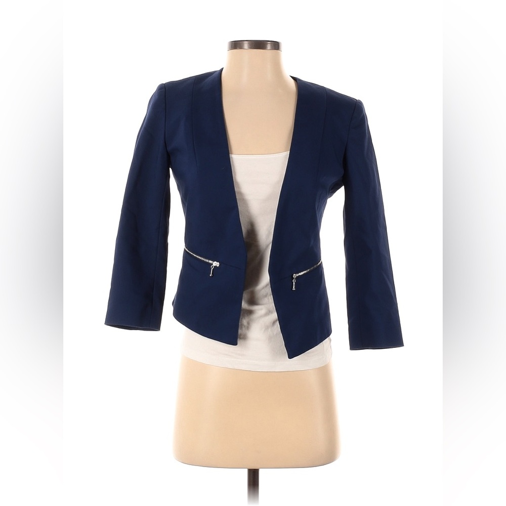 ✨ 4x HP ✨ Navy ✨ Collarless Cropped Zip-Pocket Blazer ✨ - Picture 2 of 7